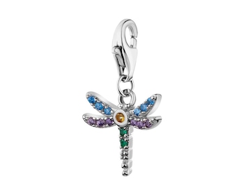 Silver pendant Charms with cubic zirconia - dragonfly