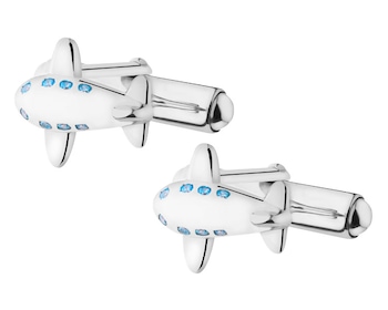 Silver cufflinks with cubic zirconia - airplanes