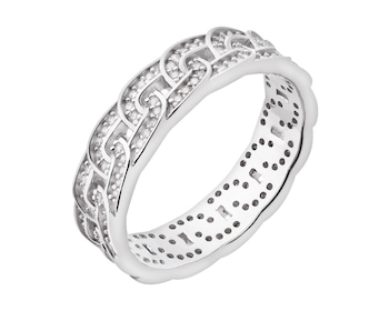 Rhodium Plated Silver Band Ring with Cubic Zirconia