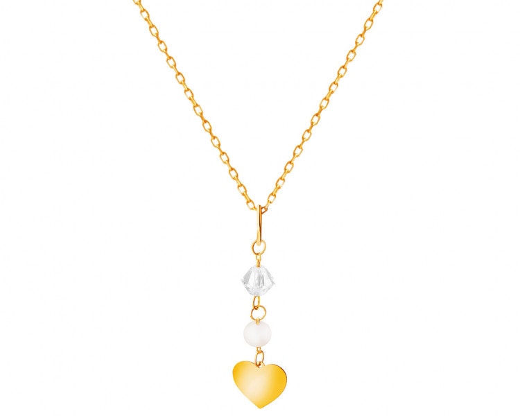 Zlatý náhrdelník se sklem a perlou, anker - srdce