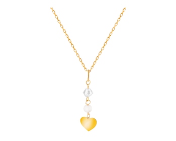 Zlatý náhrdelník se sklem a perlou, anker - srdce