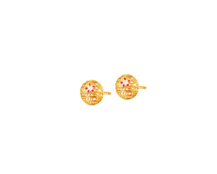 Gold earrings with enamel - flowers