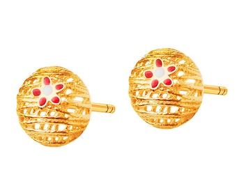 Gold earrings with enamel - flowers