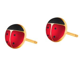 Gold earrings with enamel - ladybugs