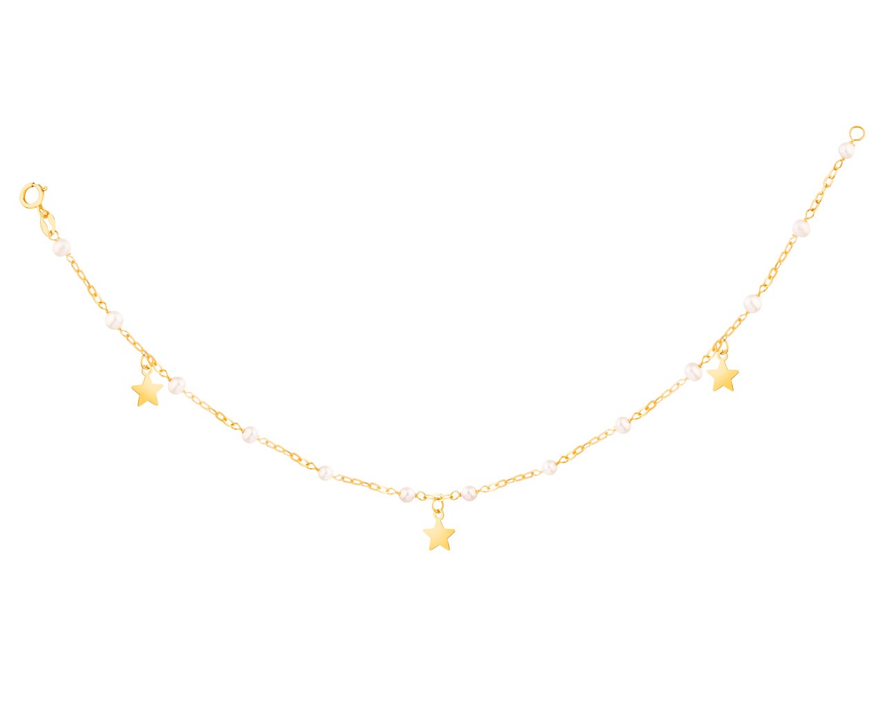 Złota bransoletka z perłami, ankier - gwiazdy