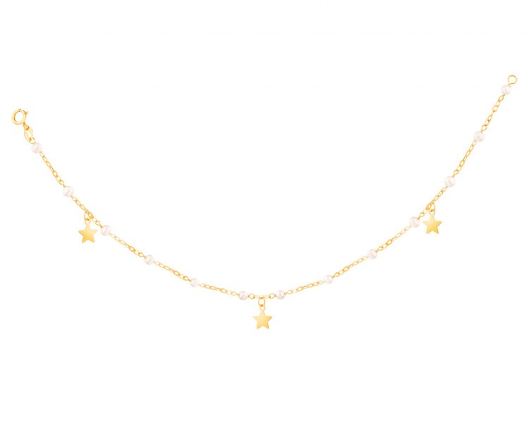 Złota bransoletka z perłami, ankier - gwiazdy