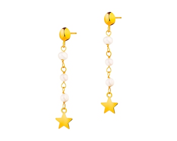 Gold earrings with pearls - stars, balls