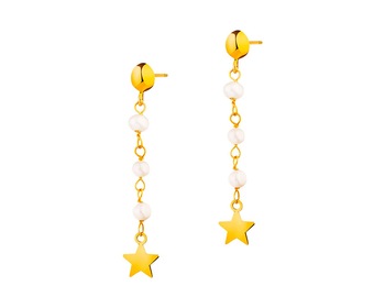 Zlaté náušnice s perlami - hvězdy, kuličky