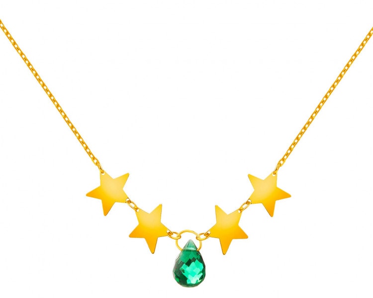 Zlatý náhrdelník se syntetickým křemenem, anker - hvězdy
