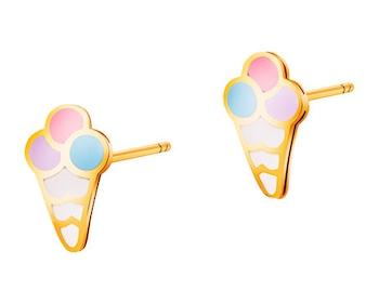 Gold earrings with enamel - ice cream