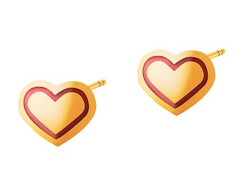 Gold earrings with enamel - hearts