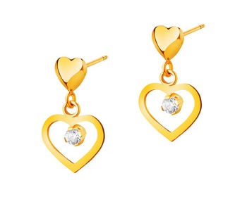 Gold earrings with cubic zirconia - hearts
