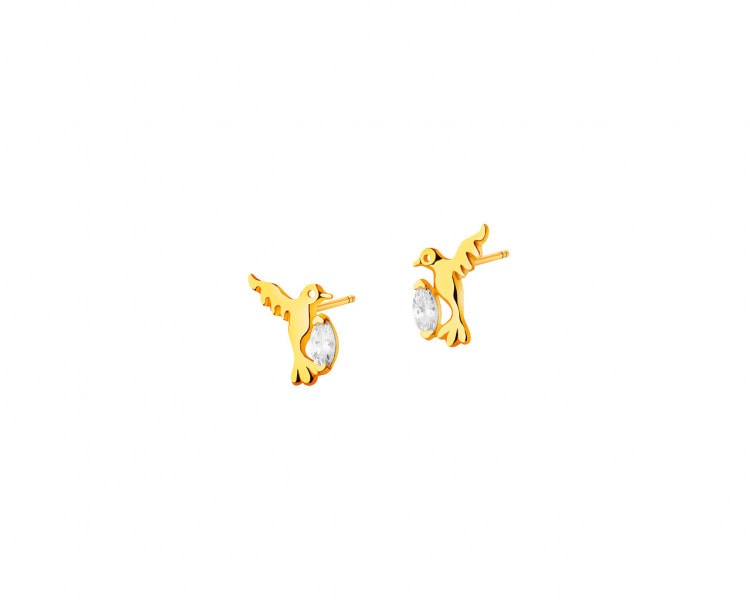 Gold earrings with cubic zirconia - birds