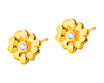 Gold earrings with cubic zirconia - flowers