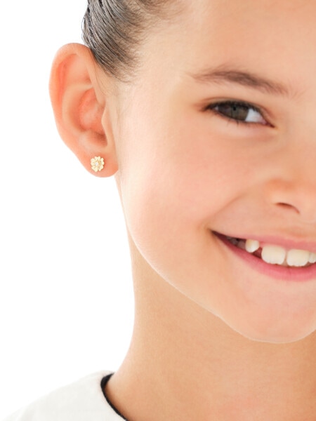 Gold earrings with cubic zirconia - flowers