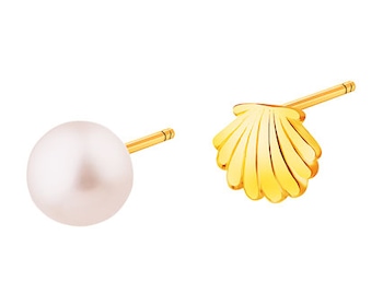 Gold earrings with pearl - shell