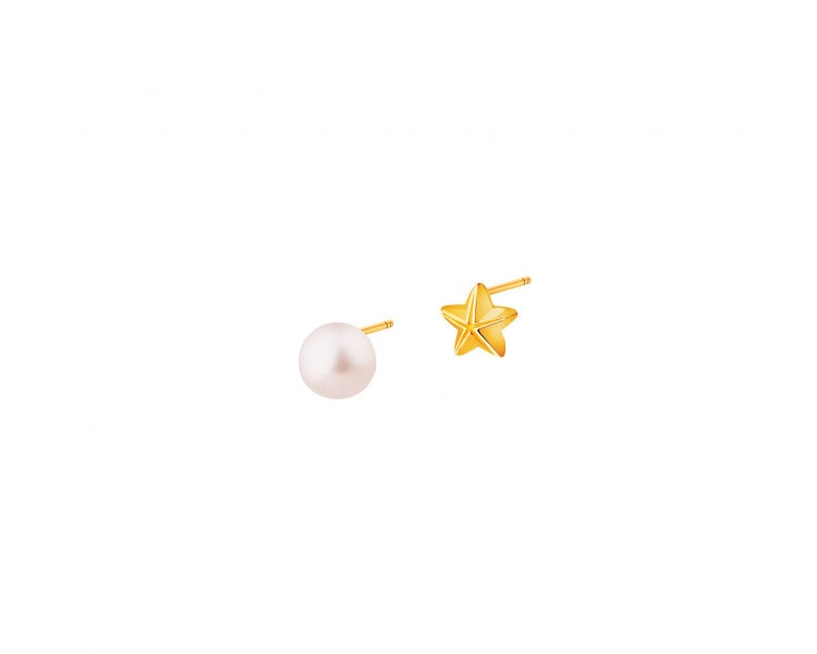 Złote kolczyki z perłą - gwiazda