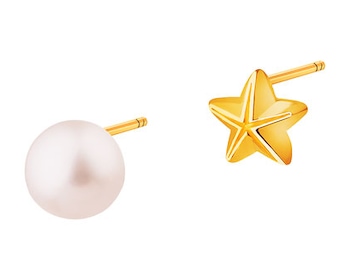 Złote kolczyki z perłą - gwiazda