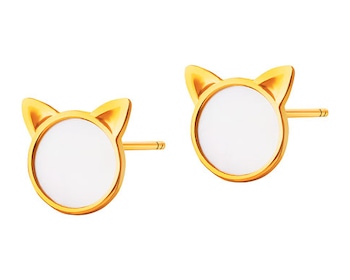 Gold earrings with mother of pearl - cats