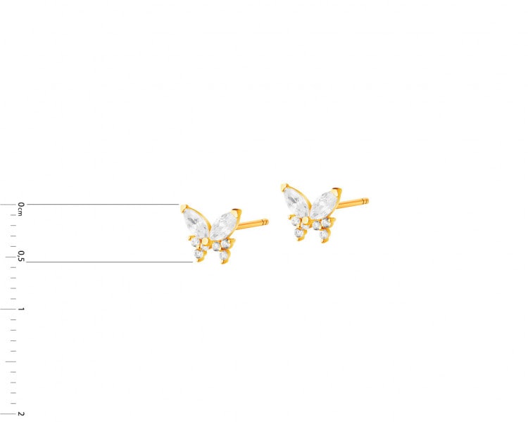 Gold earrings with cubic zirconia - butterflies