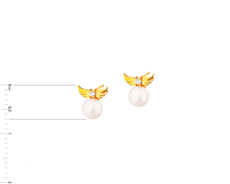 Złote kolczyki z perłami i cyrkoniami -  skrzydła