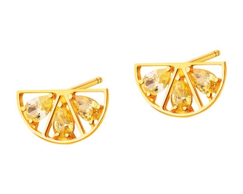 Gold earrings with zircons - fruit