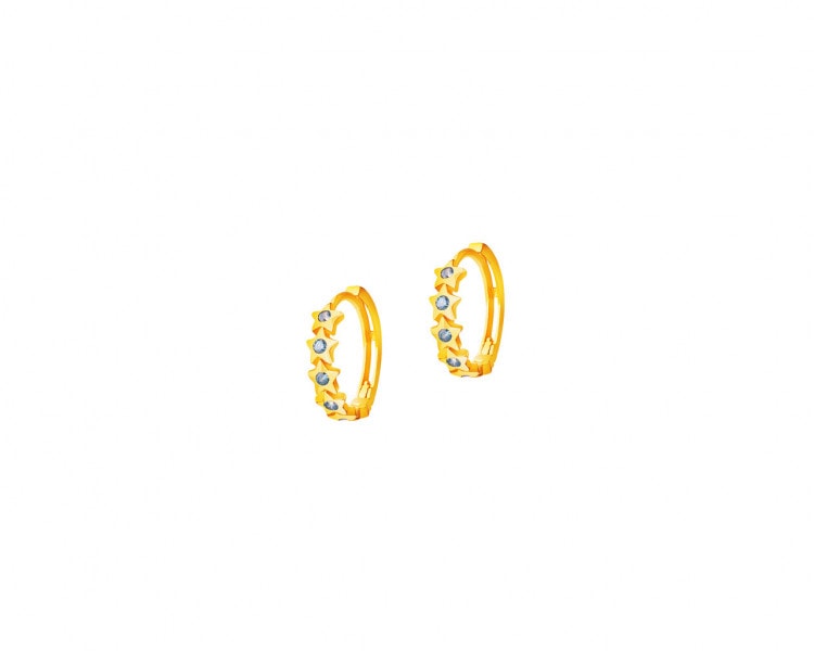 Gold earrings with cubic zirconias, 13 mm - stars