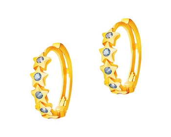 Gold earrings with cubic zirconias, 13 mm - stars