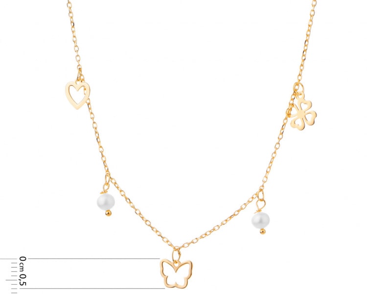 Gold-plated silver necklace with pearls - heart, butterfly, clover