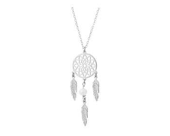 Stříbrný náhrdelník s perlou - lapač snů