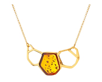 Gold-plated silver necklace with amber