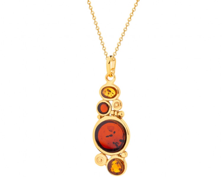 Gold-plated silver pendant with amber