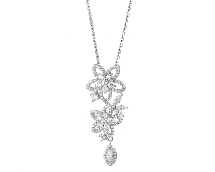Silver pendant with cubic zirconia - flowers