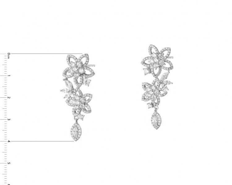 Silver earrings with cubic zirconia - flowers
