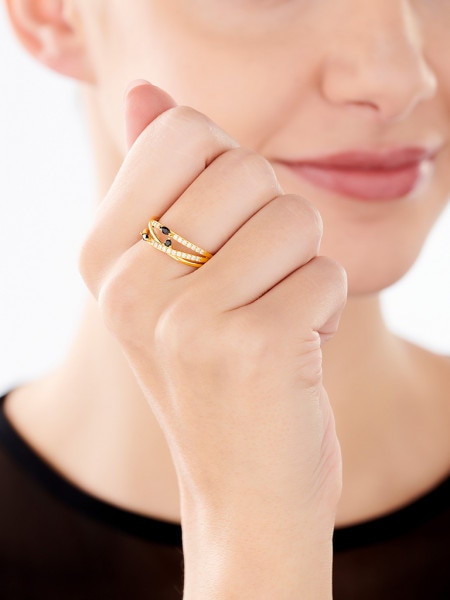 Gold-plated silver ring with cubic zirconia