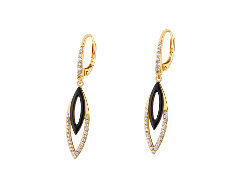 Gold-plated silver earrings with cubic zirconia and enamel