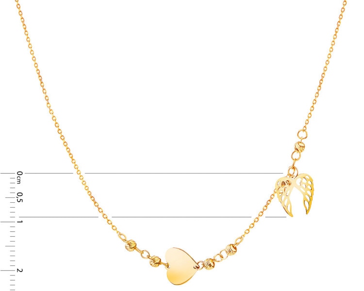Golden necklace, ankier - balls, heart, wings