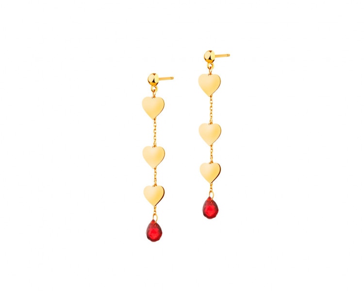 Gold earrings with synthetic quartz - hearts