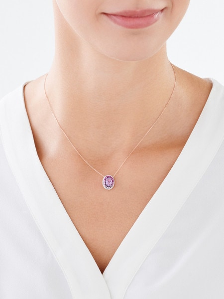 Rose gold necklaces with diamonds, sapphires and amethysts - fineness 14 K