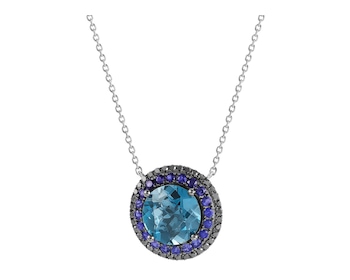 Náhrdelník z bílého zlata s diamanty, safíry a topazem (London Blue) 0,14 ct - ryzost 585