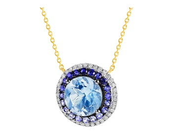 Zlatý náhrdelník s diamanty, safíry a topazem (London Blue) 0,11 ct - ryzost 585