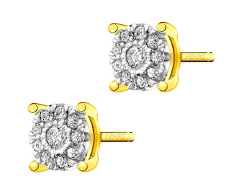 Yellow and white gold earrings with diamonds 0,08 ct - fineness 585