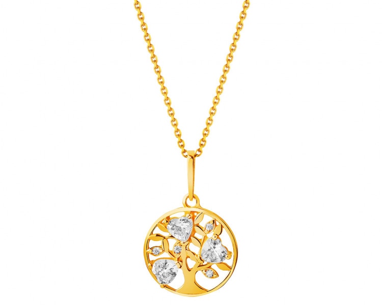Gold pendant with cubic zirconia - tree, hearts