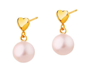 Gold earrings with pearls - hearts