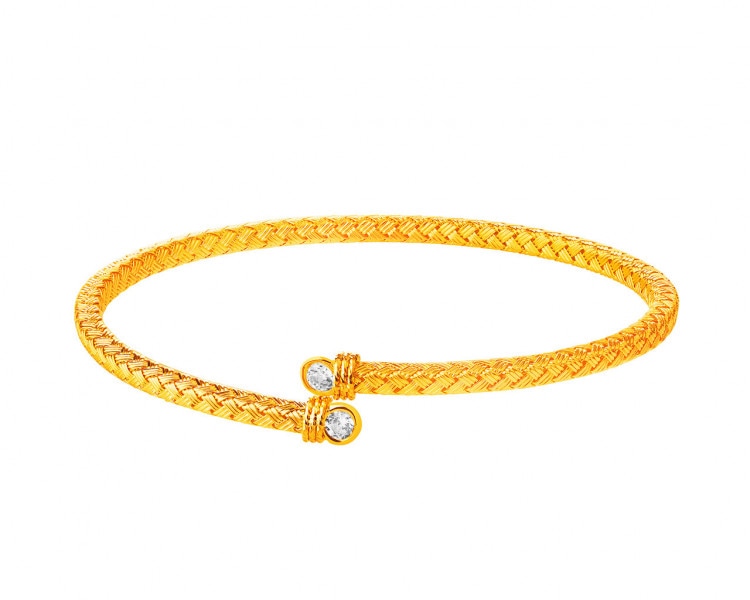 Stiff gold bracelet with cubic zirconia without clasp