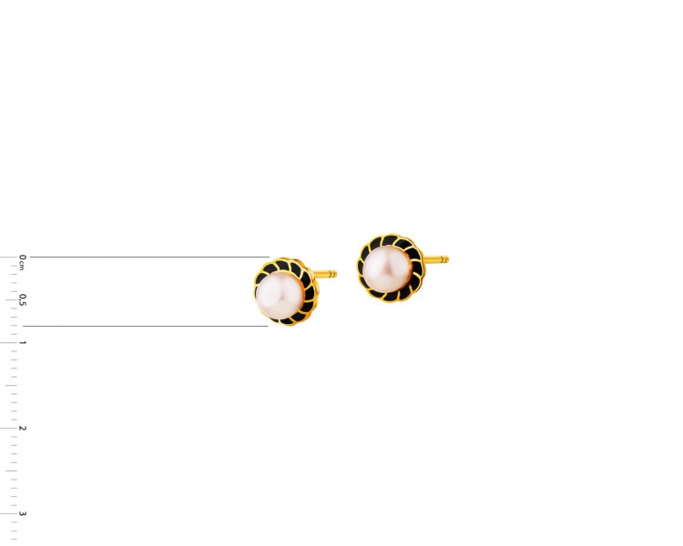 Gold earrings with enamel and pearls