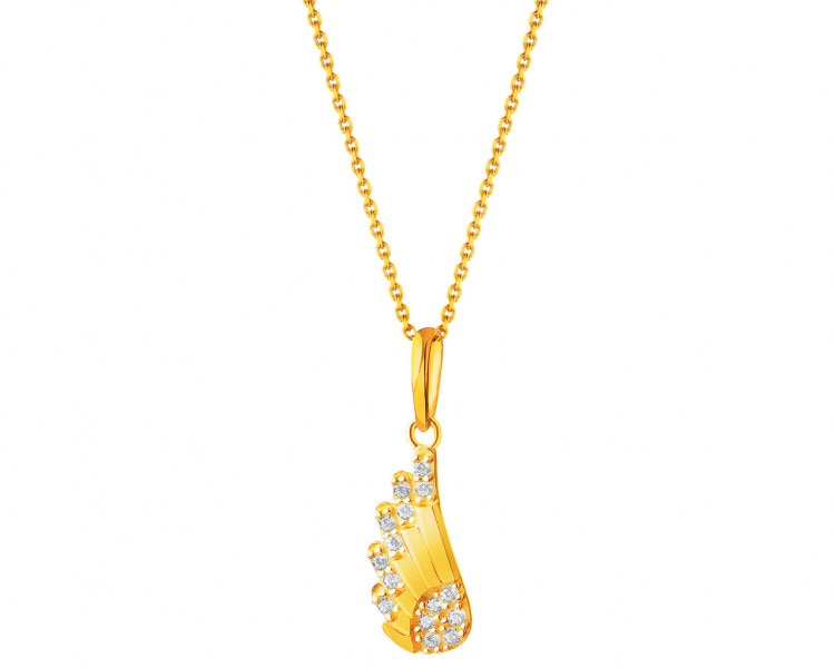 Gold pendant with cubic zirconia - wing