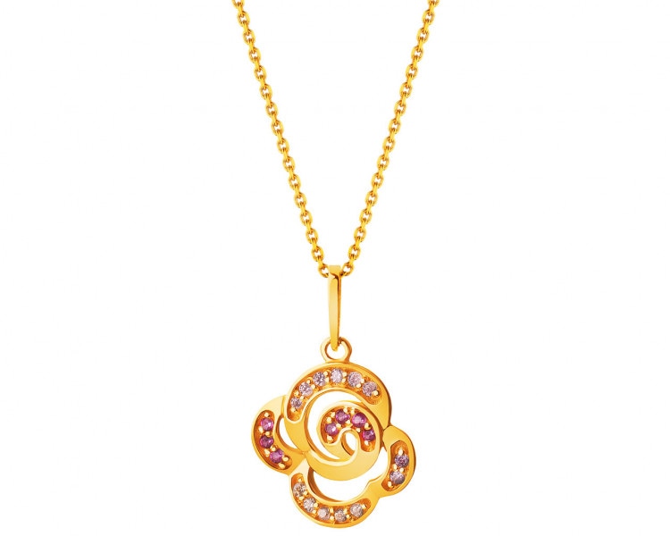 Gold pendant with cubic zirconia - flower