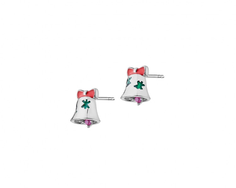 Silver earrings with cubic zirconia and enamel - bells