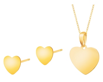 Gold earrings, pendant and ankier chain - set - hearts